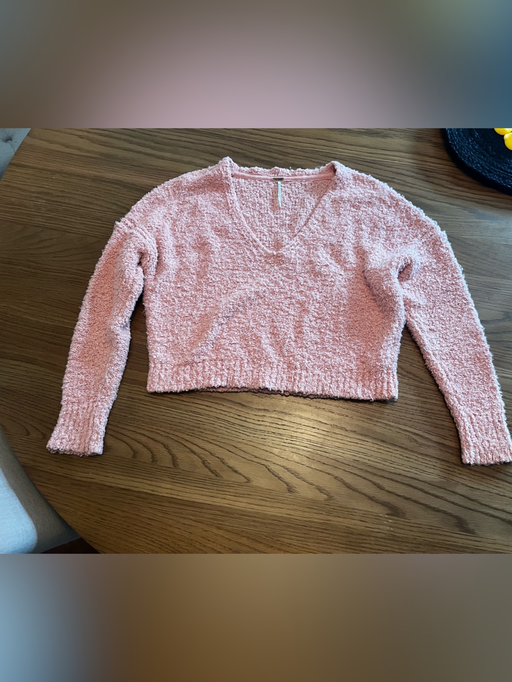 Free People Plush V-Neck Crewneck Sweater - Light Pink